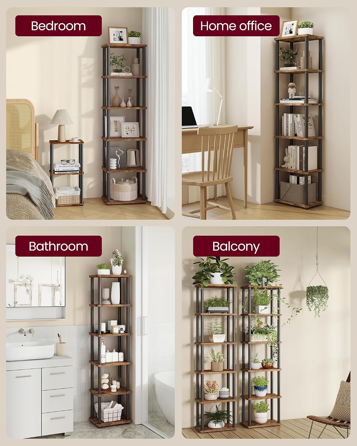 Detalle 1 de VASAGLE LLS136K01 6-Tier Standing Shelf, Tool-Free Assembly, Vintage Brown