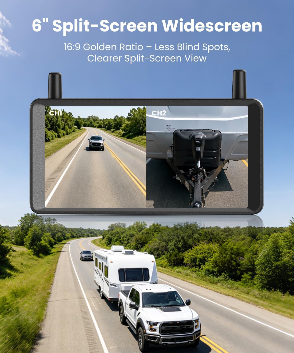 Thumbnail 2 de AUTO-VOX 2 Solar Wireless Backup Camera: 6" Dual Split Screen, 1080P Night Vision, and 1-Min Quick Install