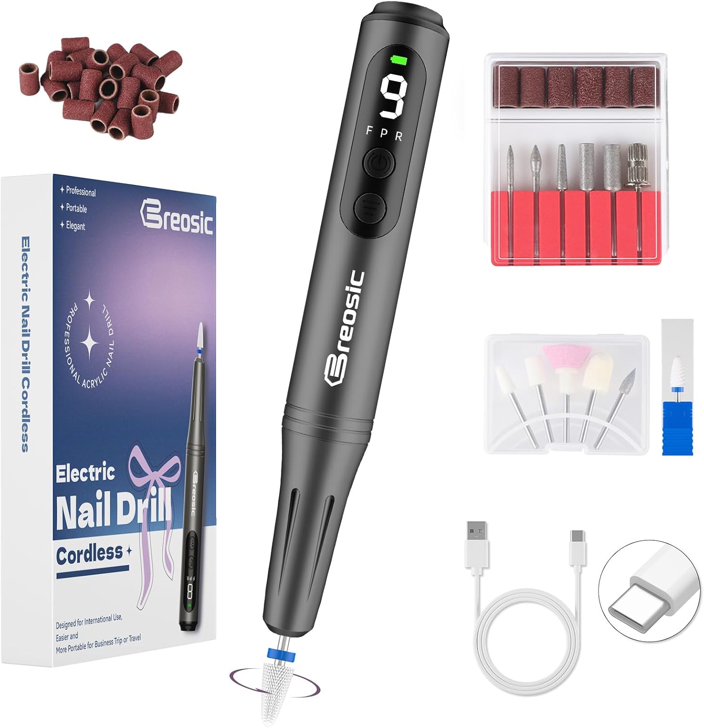 Detalle de Breosic Electric Nail Drill Kit, 35,000 RPM, Cordless, 9 Speeds, LED Display
