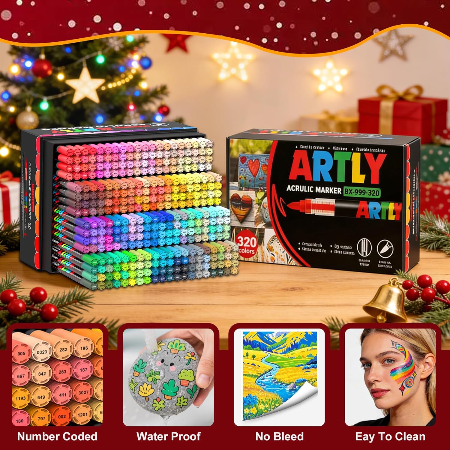 Thumbnail 4 de Efimeso 320 Farben Acrylstifte für Steine mit Pinselspitze – wasserfeste Acrylic Paint Marker für viele Untergründe