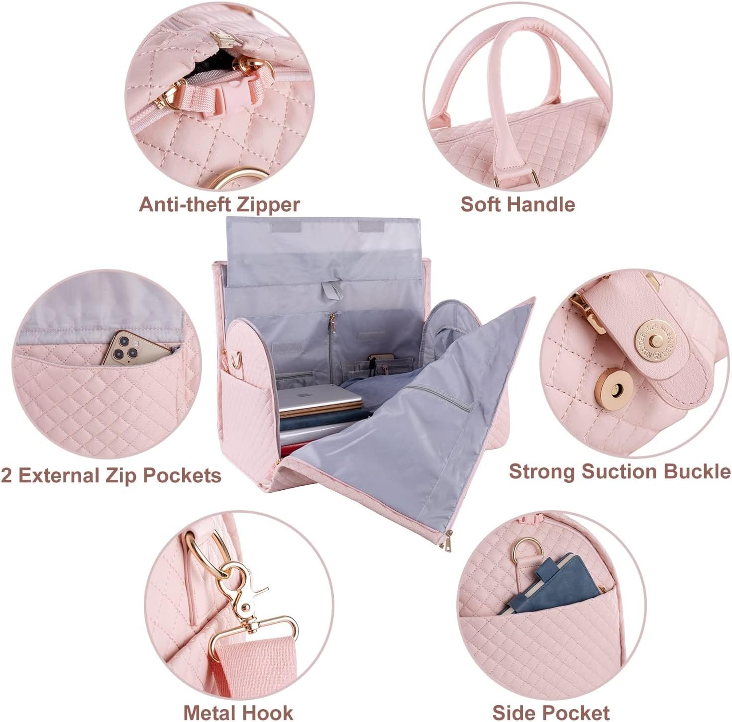 Thumbnail 3 de Convertible Leather Garment Bag for Women – 2 in 1 Hanging Suitcase with Shoe Pouch and Travel Duffle