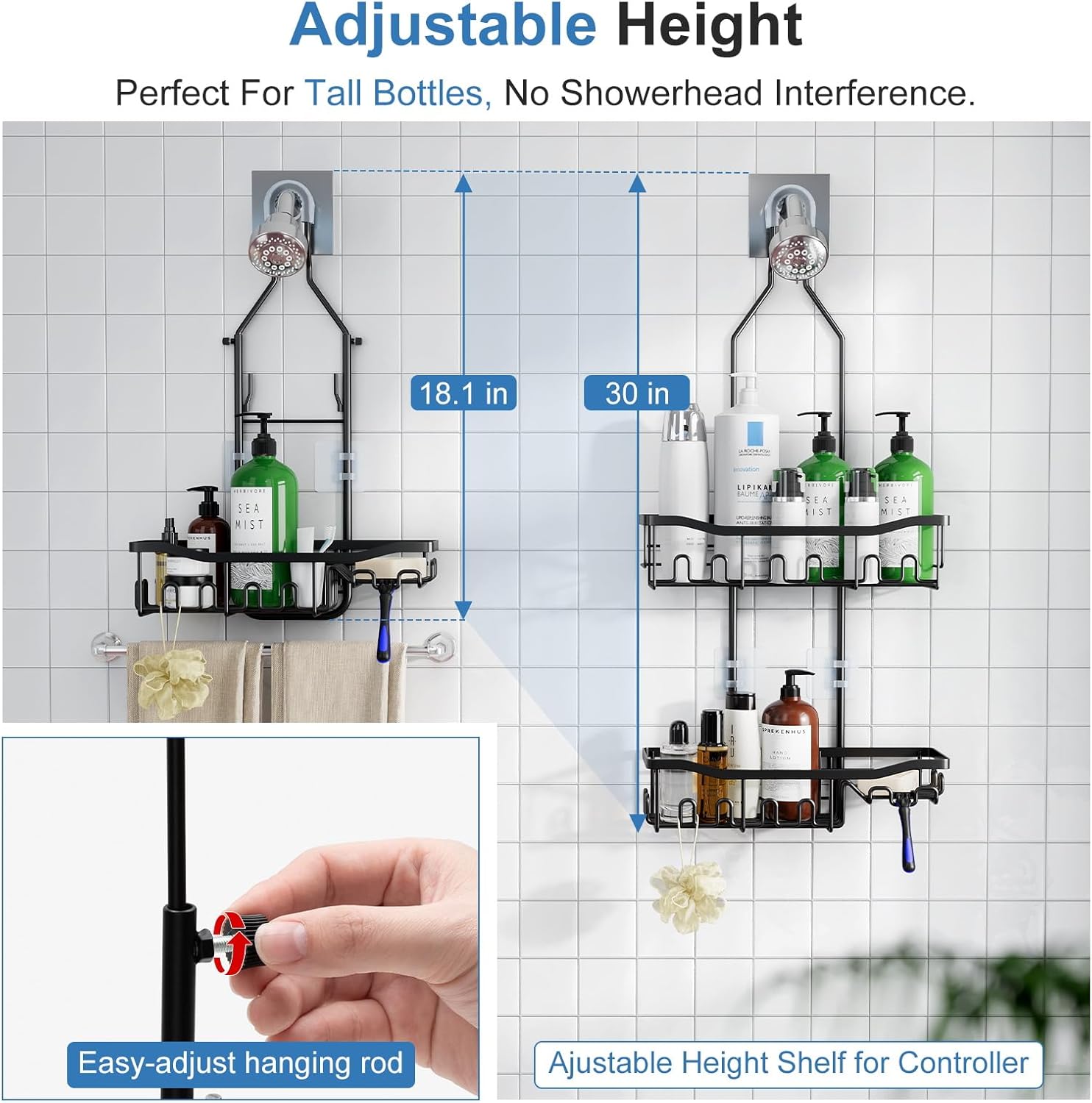 Detalle 2 de Joqixon Upgraded Extended Length Shower Organizer with Hooks