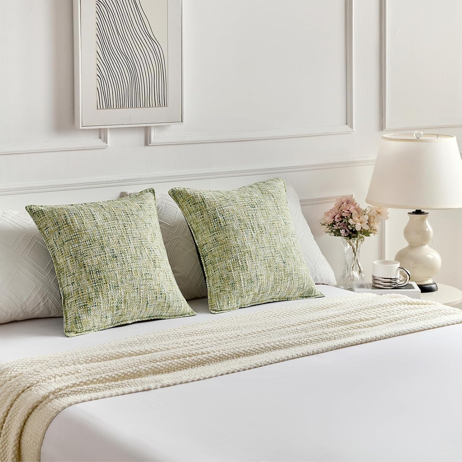 Thumbnail 6 de Lot de 2 Housses de Coussin 60x60 cm Chenille et Velours – Vert, Finition Cœur, Zentel pour Canapé et Chambre