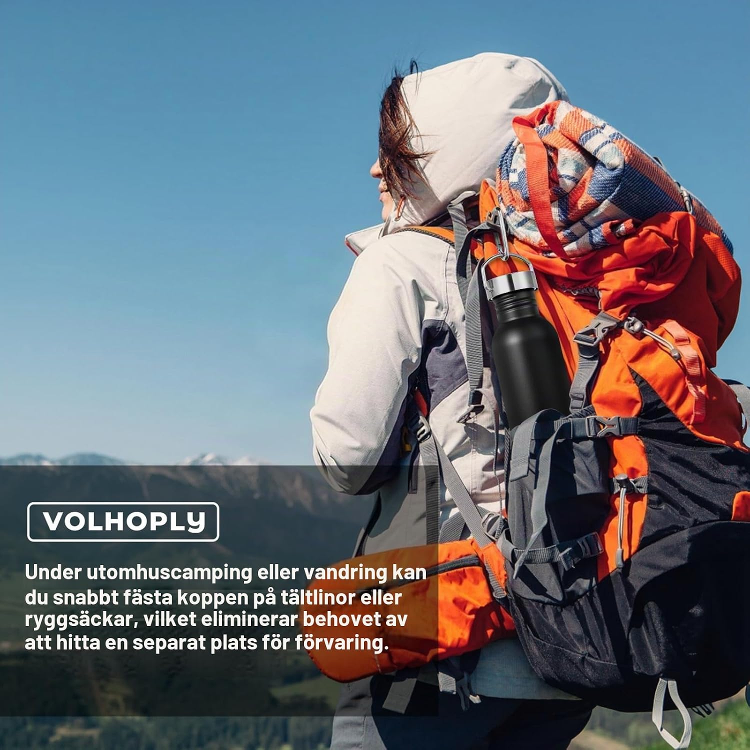 Detalle de Volhoply vattenflaska 500 ml, 2-pack i svart rostfritt stål