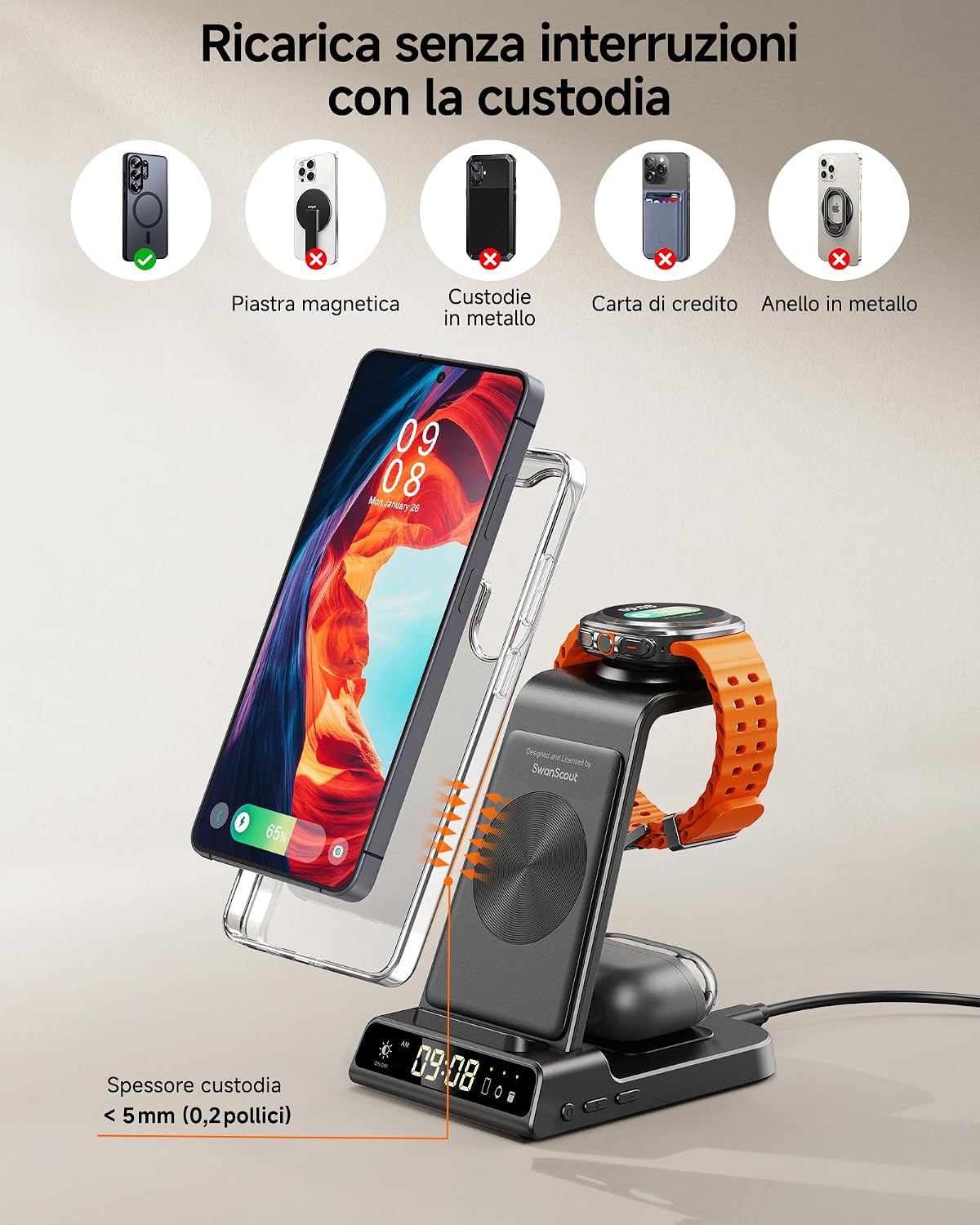 Thumbnail 5 de Caricabatterie wireless 3‑in‑1 per Samsung S25 Ultra