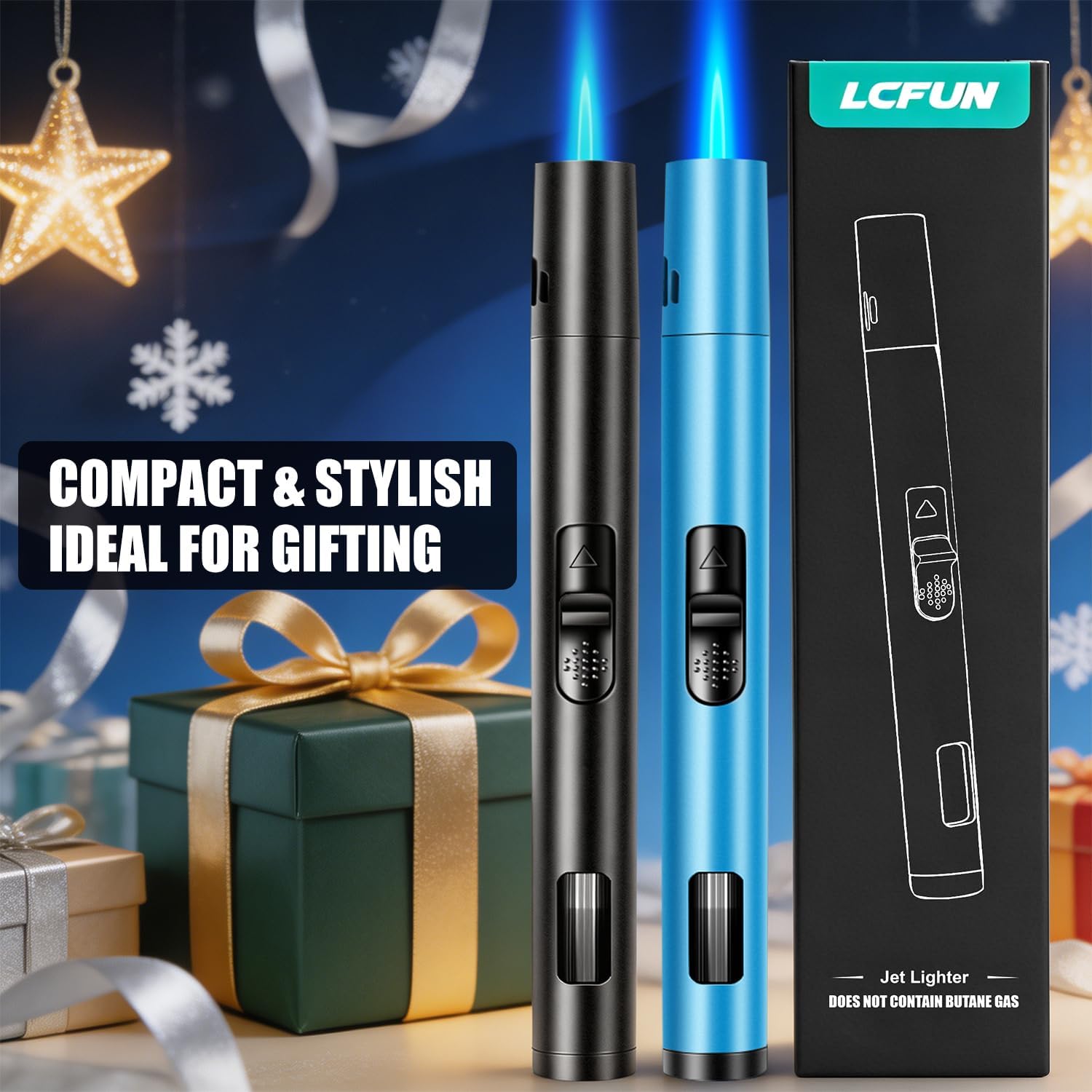 Detalle de LcFun LST-132-1 Refillable Torch Lighter 2-Pack, Wind-Resistant Flame