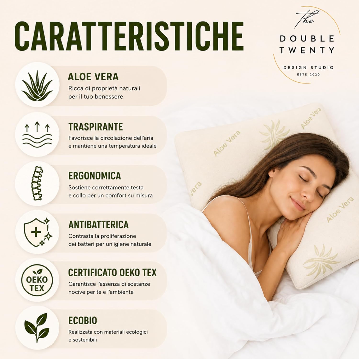 Thumbnail 4 de The Double Twenty – Cuscino Memory Foam a Saponetta da 12 cm con Federa Aloe Vera, supporto cervicale ed ortopedico