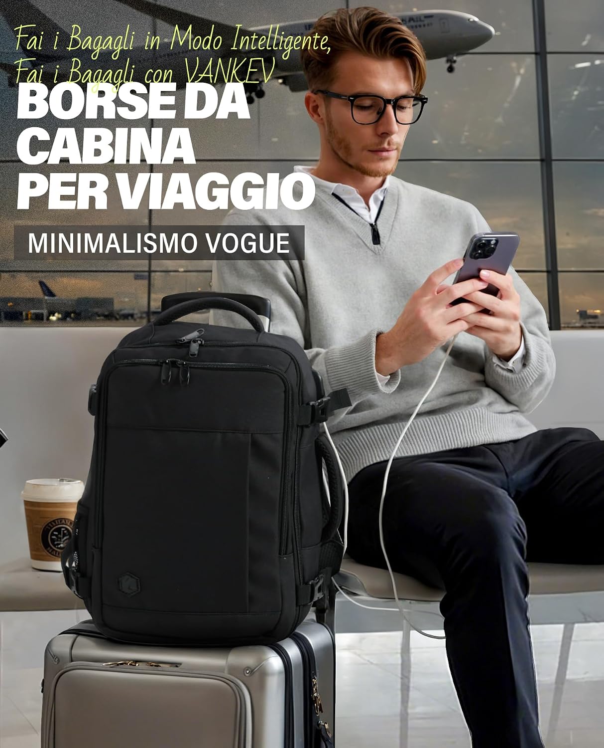 Detalle de Zaino VANKEV Easyjet 45x36x20 da viaggio aereo 30L con scomparto PC fino a 15,6