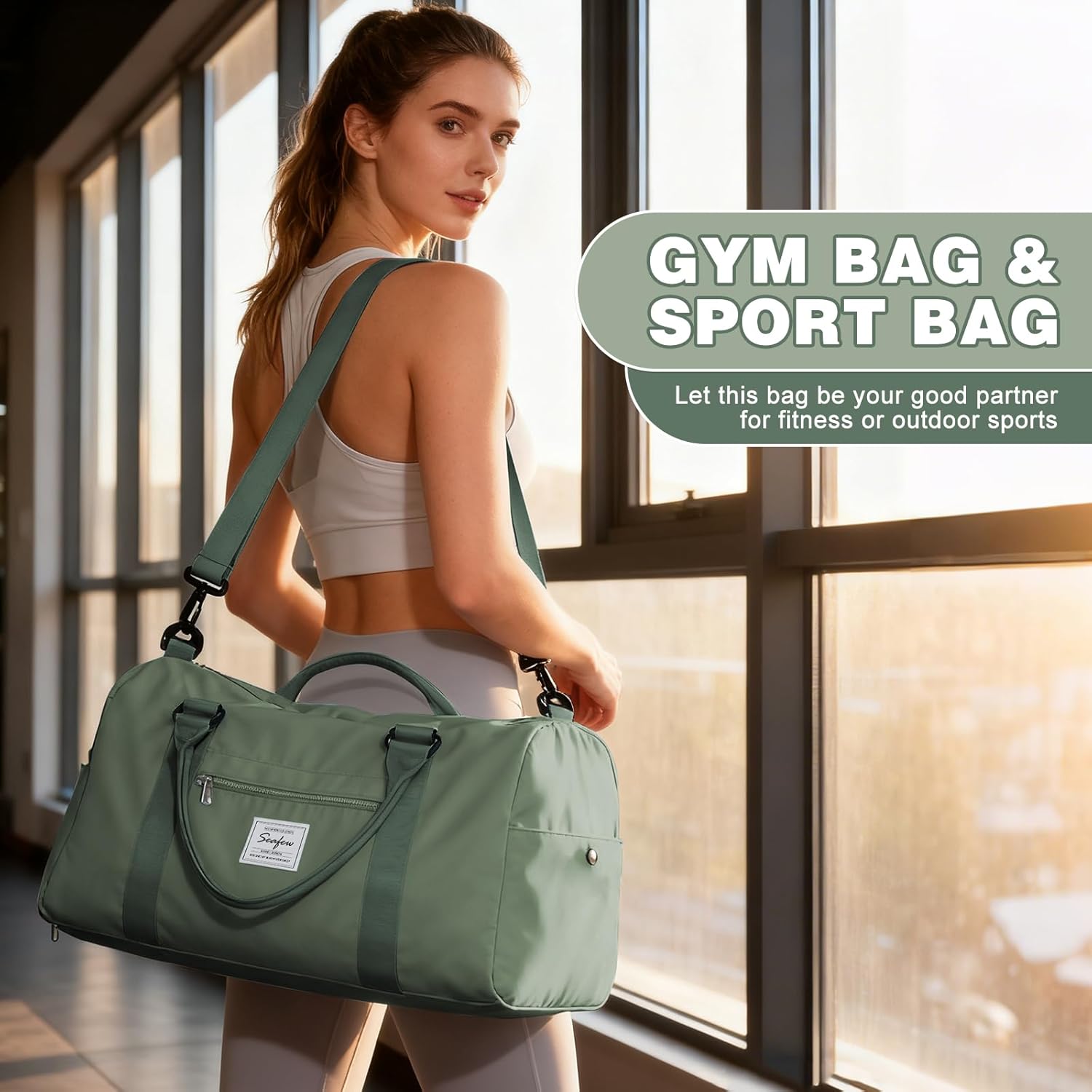 Thumbnail 1 de WEPLAN A9 Grey Green Gym & Travel Duffle Bag with Shoe Compartment, Wet Pocket and Wet/Dry Separation