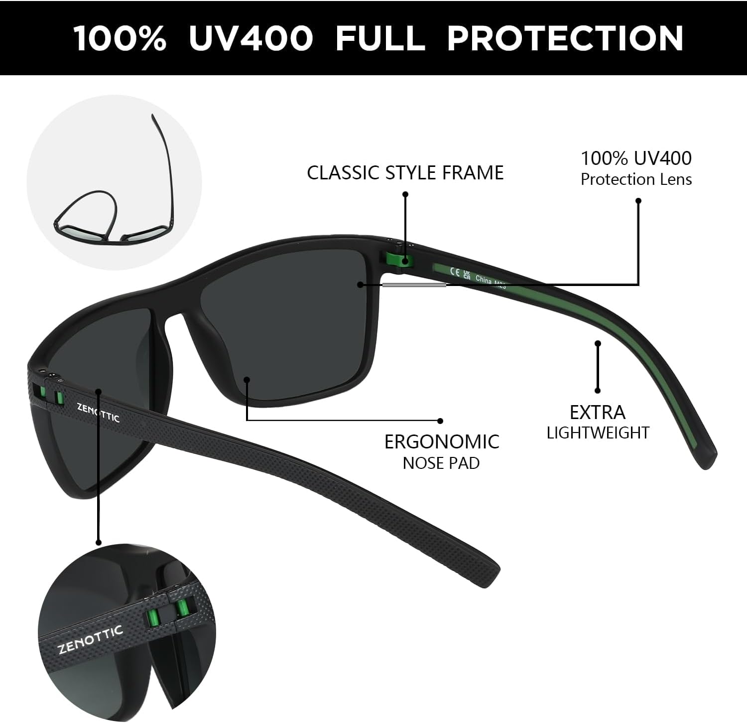 Detalle de ZENOTTIC Sonnenbrille Herren Polarisiert, TR90 Rahmen, UV400 Schutz
