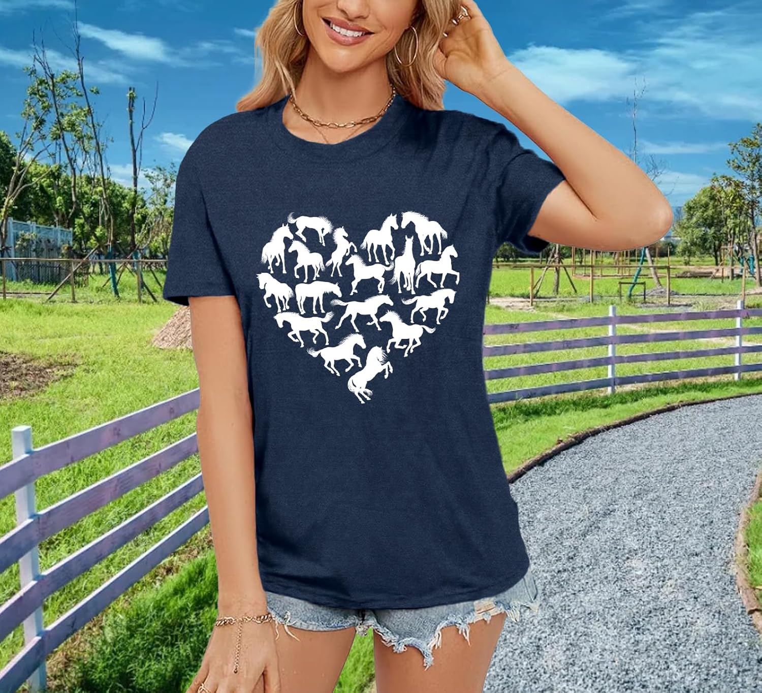 Detalle de Qskall Horses T-Shirt for Horseback Riding Lovers (Equestrian Tee Top)