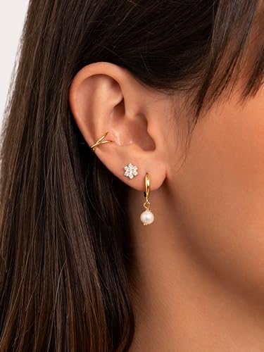 Thumbnail 5 de SINGULARU Pendientes Aro Pearl de Plata 925 con Baño de Oro 18K y Cierre Congo-Click
