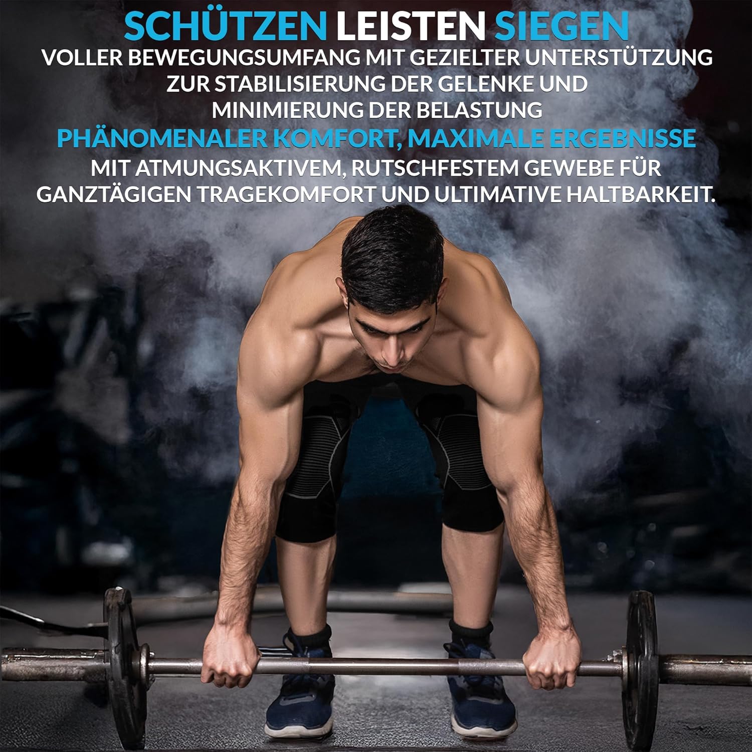 Detalle 2 de 360 RELIEF Kniebandage für Herren & Damen – 2er-Set Kniestütze für Sport, Gym & Joggen (Knie-Kompressionsbandage) – Schwarz/Grau