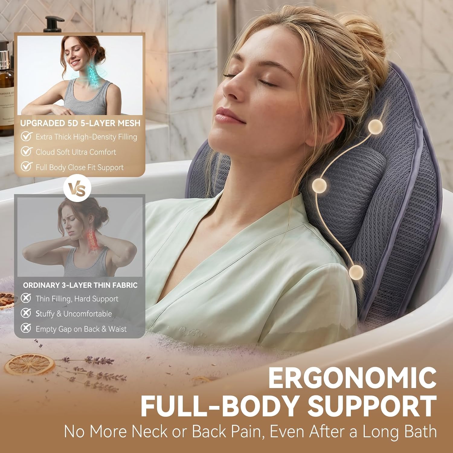 Thumbnail 1 de Poemland Bath Pillow for Tub: Extra Thick Full-Body Support with 5D Mesh Comfort