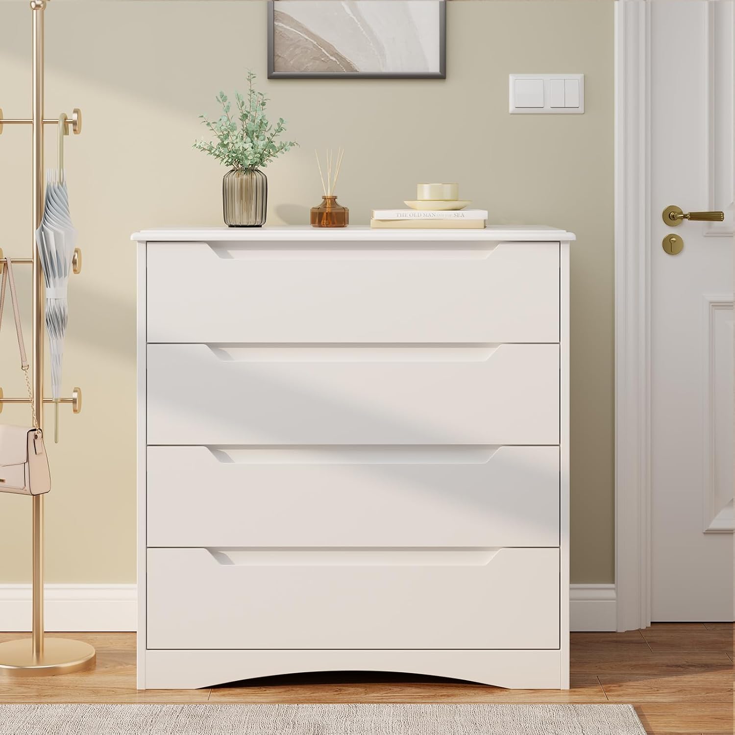 Detalle 2 de Bealife AP22-EU commode met 4 laden, witte MDF-kast met kantelbeveiliging