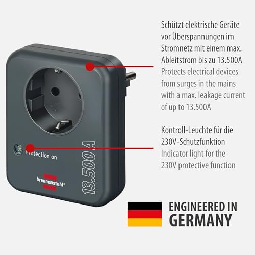 Thumbnail 1 de Brennenstuhl Steckdosenadapter mit Überspannungsschutz 13.500 A – zuverlässige Absicherung für sensible Geräte