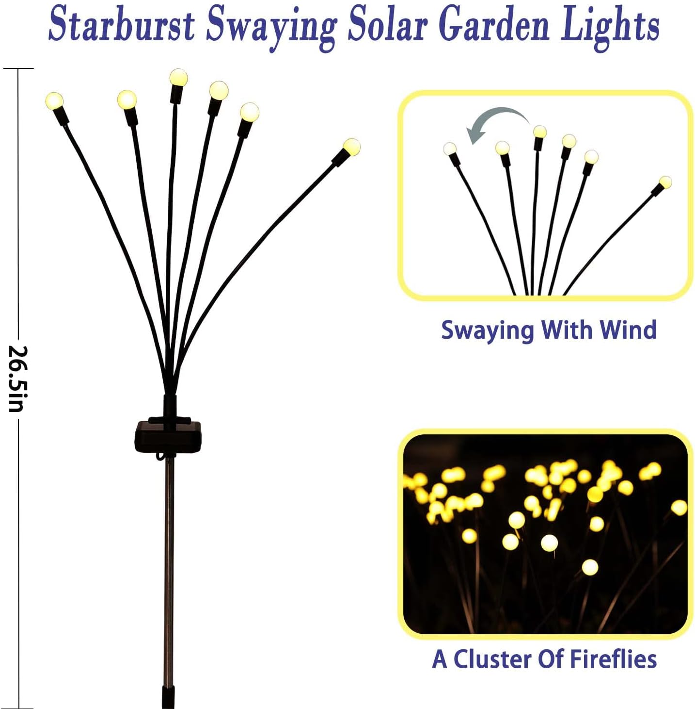 Thumbnail 5 de ZFNN YHC-4pack6head Solar Firefly Garden Lights, 4-Pack Warm White LED Stakes