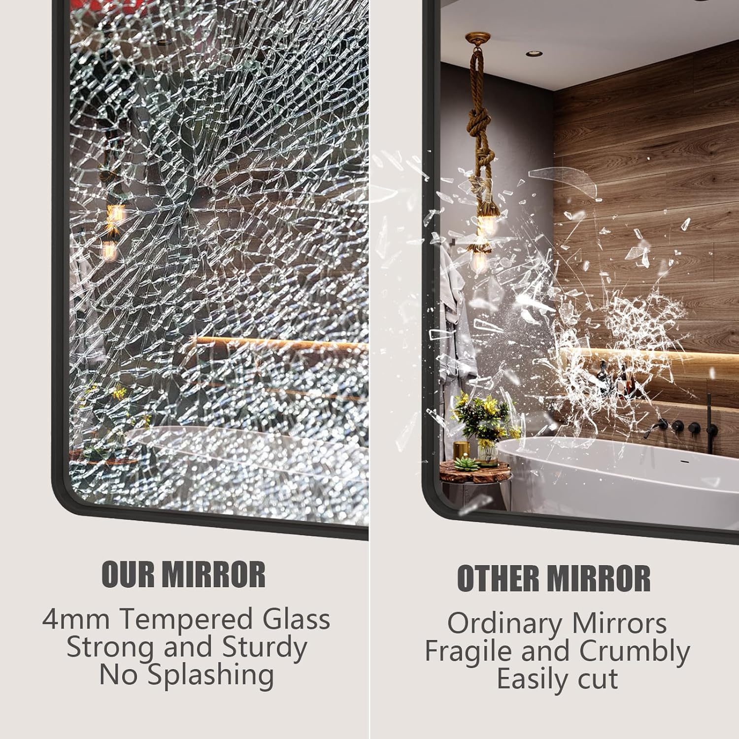 Detalle de CHAMROR 24x32 Inch Black Metal Framed Mirror — Anti-Rust, Tempered Glass, Hang Vertically or Horizontally