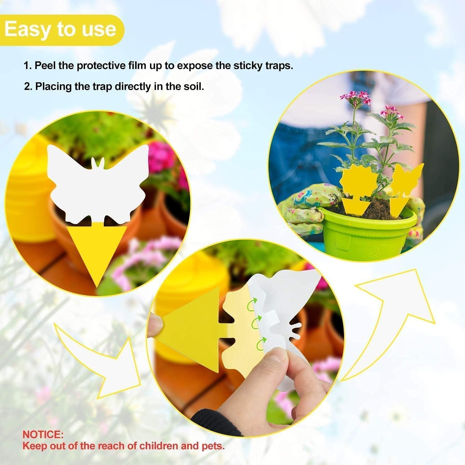 Detalle 1 de LFSYS YST-64 Yellow Sticky Fruit Fly Traps, 64-Pack for Indoor Plants