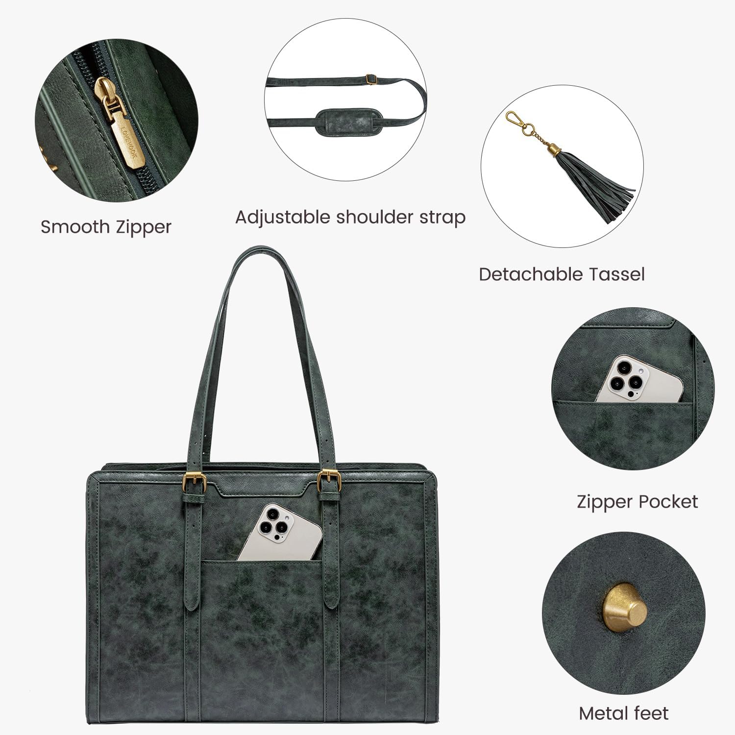 Thumbnail 4 de LOVEVOOK Vintage Leather Laptop Bag for Women (15.6-inch) with Clutch Purse
