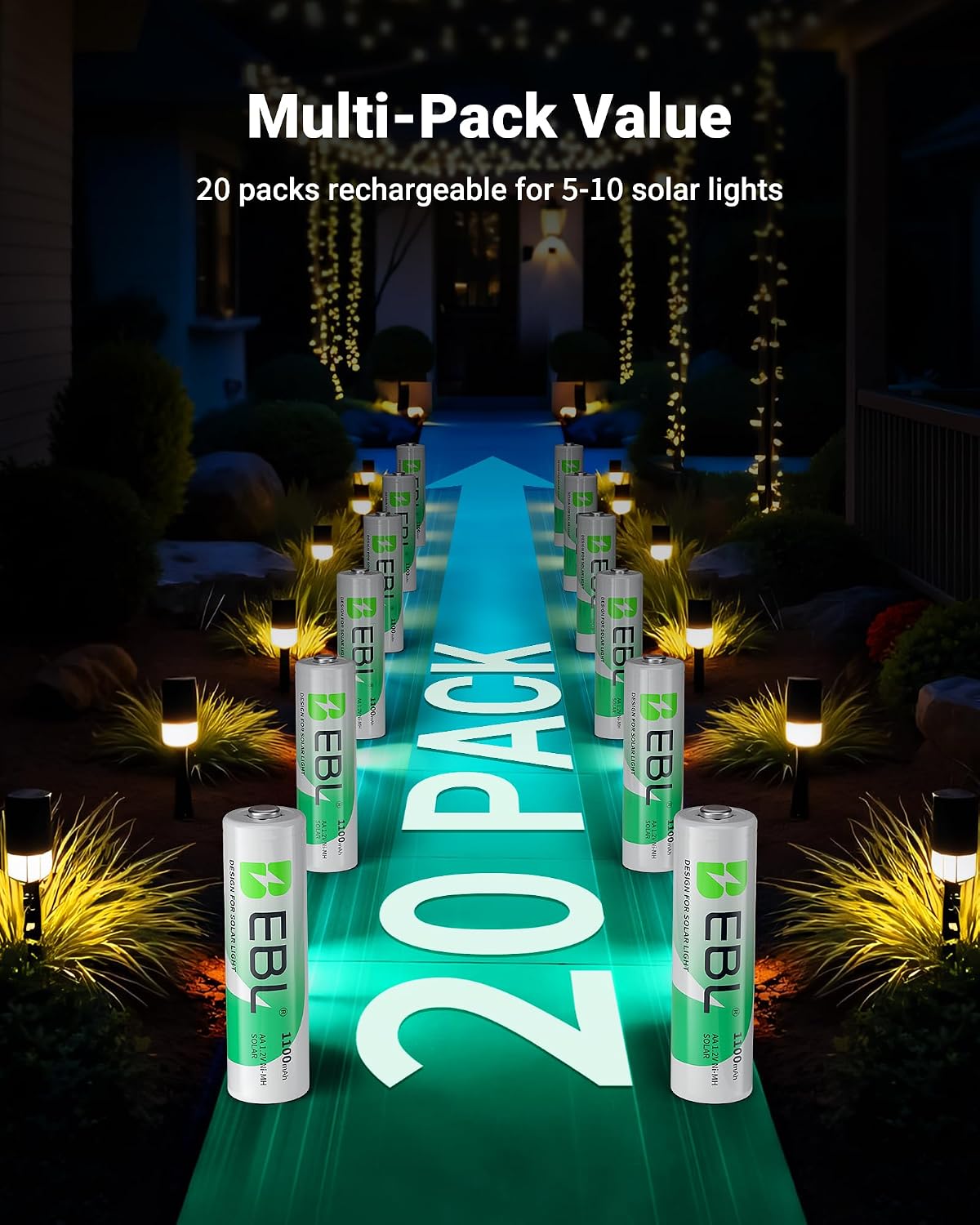Detalle 2 de EBL AA Rechargeable Solar Batteries 1100 mAh