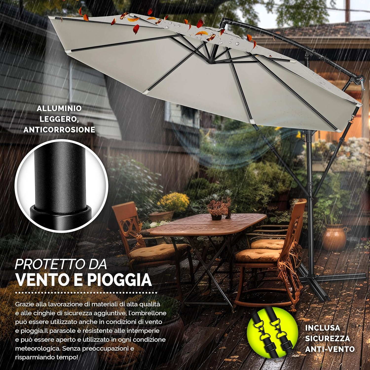 Thumbnail 3 de Tillvex Ombrellone da Giardino Ø 300 cm Con Manovella