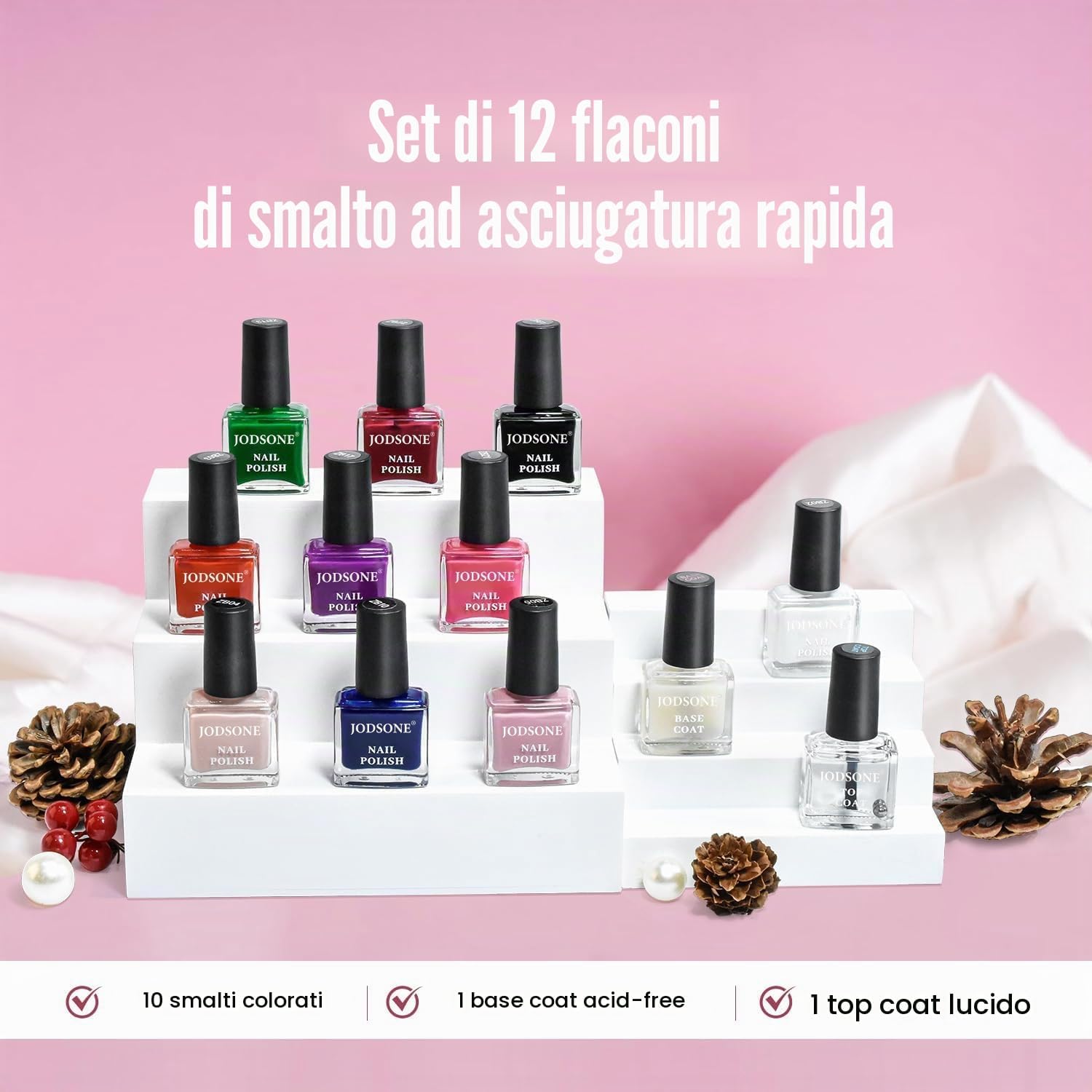 Detalle de JODSONE Set Smalto 12 Pezzi con Base e Top Coat – asciugatura rapida, finitura professionale