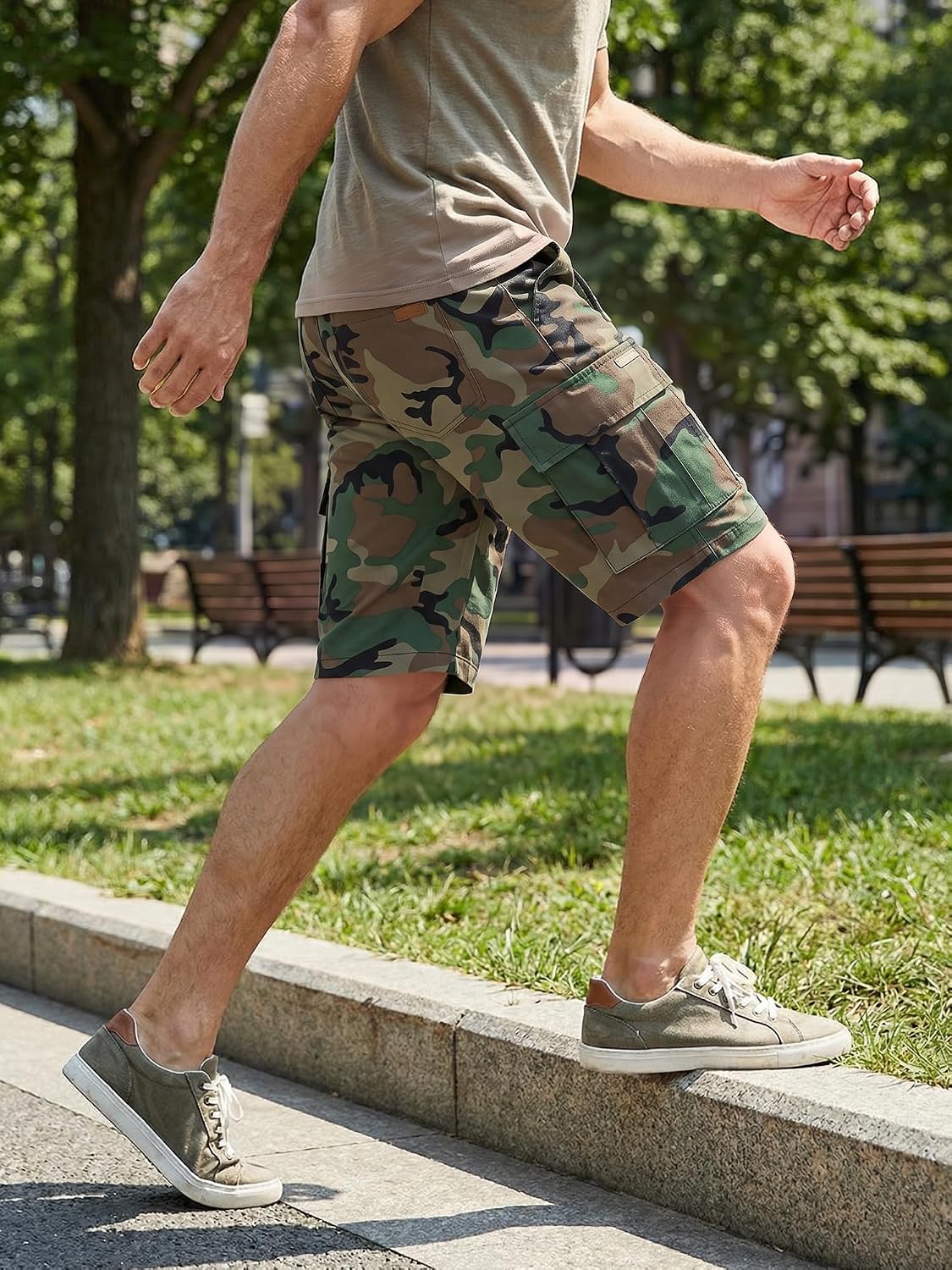 Detalle de JMIERR Mens Casual Cotton Twill Cargo Shorts: Classic Comfort with 6 Pockets