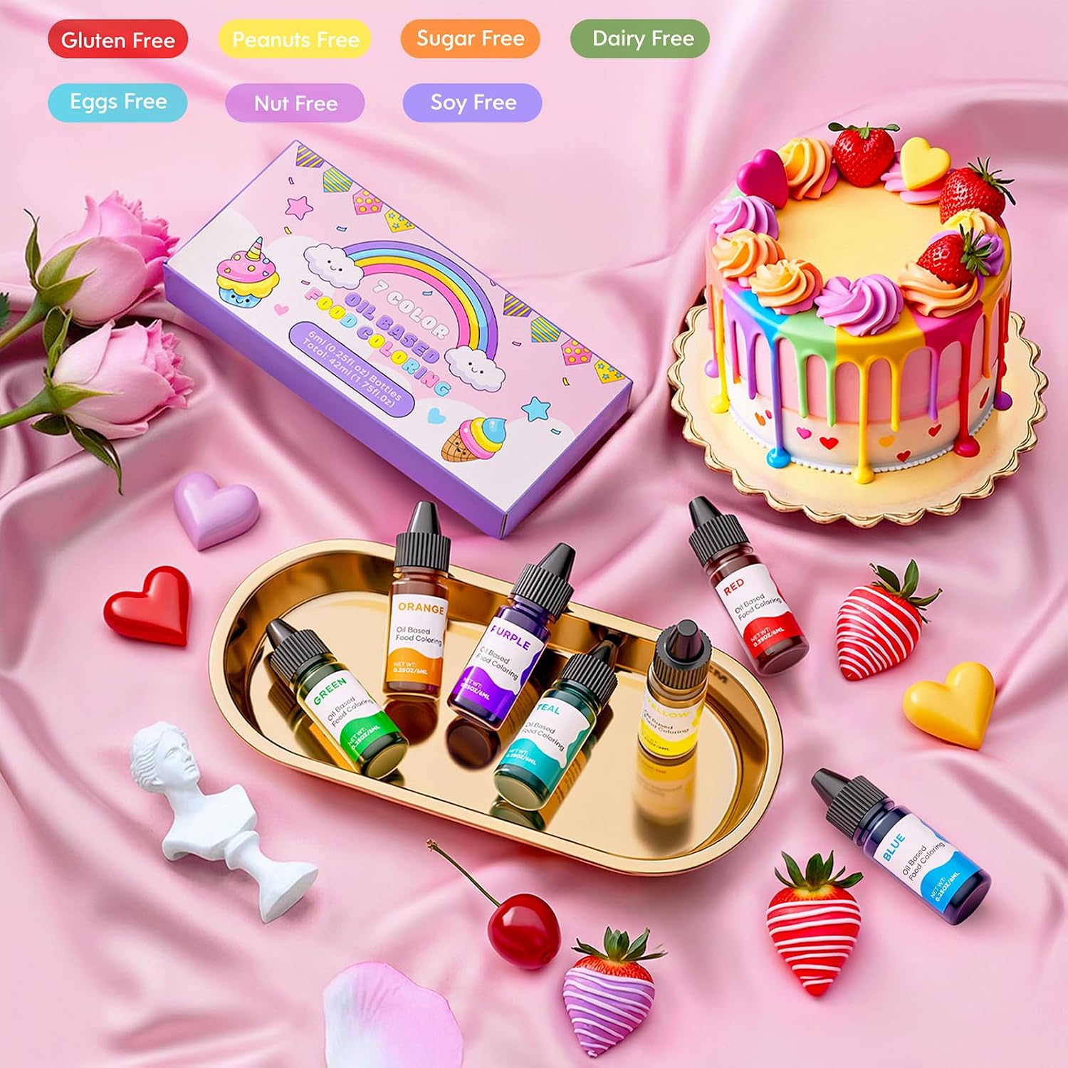 Detalle 2 de Cherrysea Oil-Based Food Coloring Set for Chocolate, 7 Colors, 6 ml Bottles