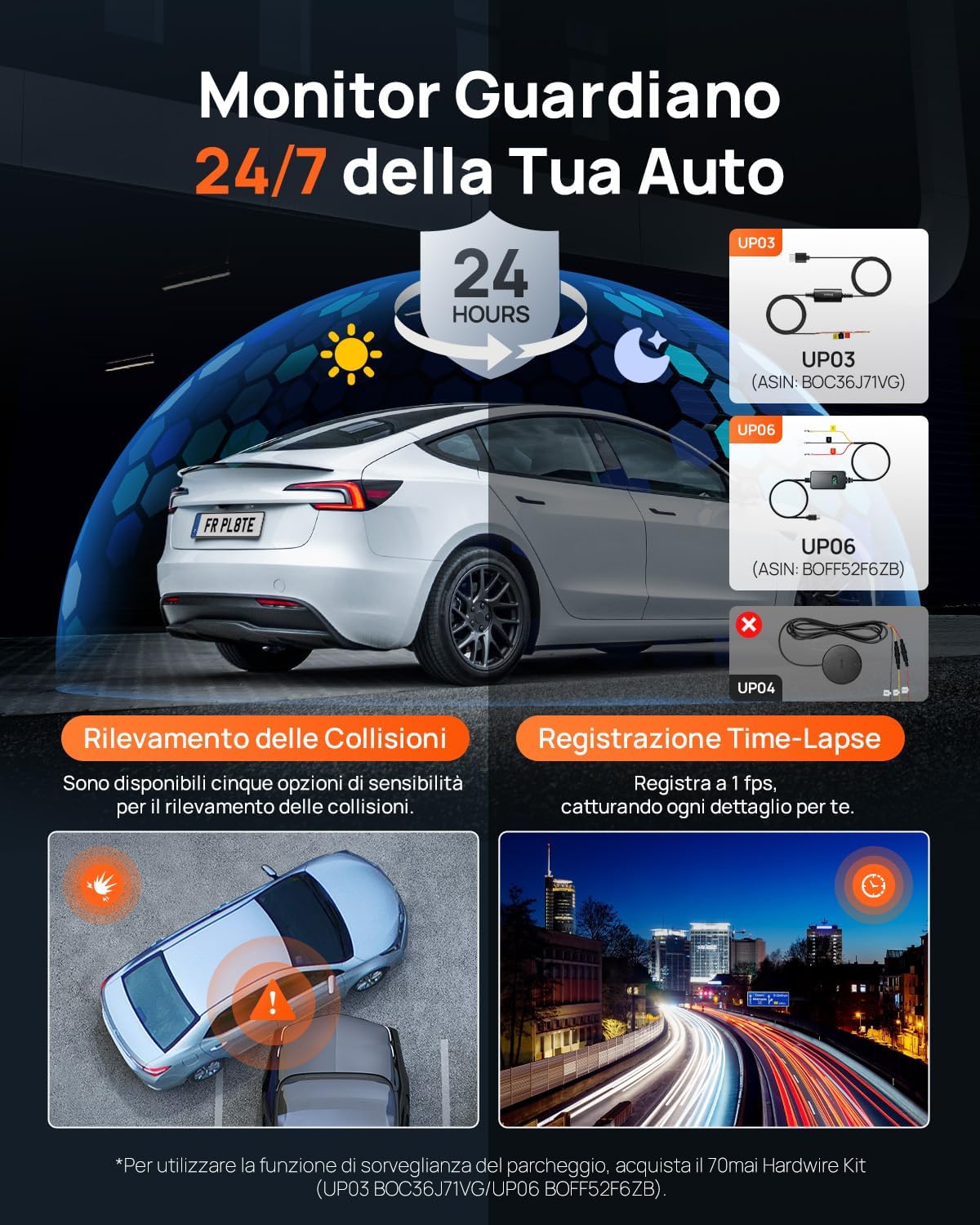Detalle de 70mai A800SE Dashcam 4K+1080P GPS WiFi, doppia telecamera anteriore/retrocamera con schermo 3" e ADAS
