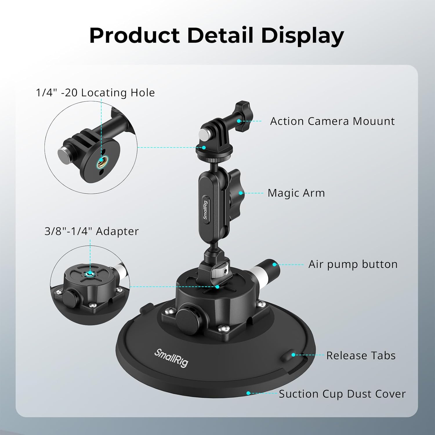 Detalle de SmallRig 6" Suction Cup Mount with Ball Head Magic Arm — a practical pick for in-vehicle and time-lapse use