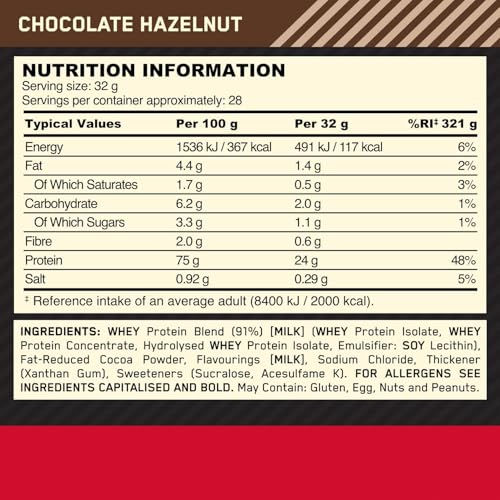 Thumbnail 6 de Optimum Nutrition Gold Standard 100% Whey Protein Powder (Chocolate Hazelnut) – 896 g, 28 Servings