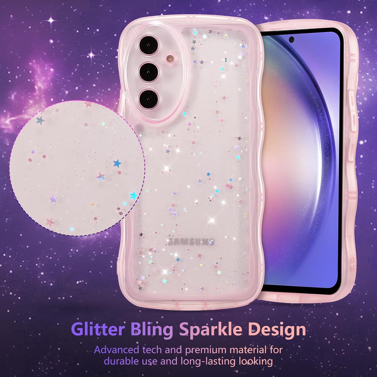Thumbnail 2 de ZTOFERA Curly Wave Star Glitter TPU Case for Samsung Galaxy A54 5G (6.4")