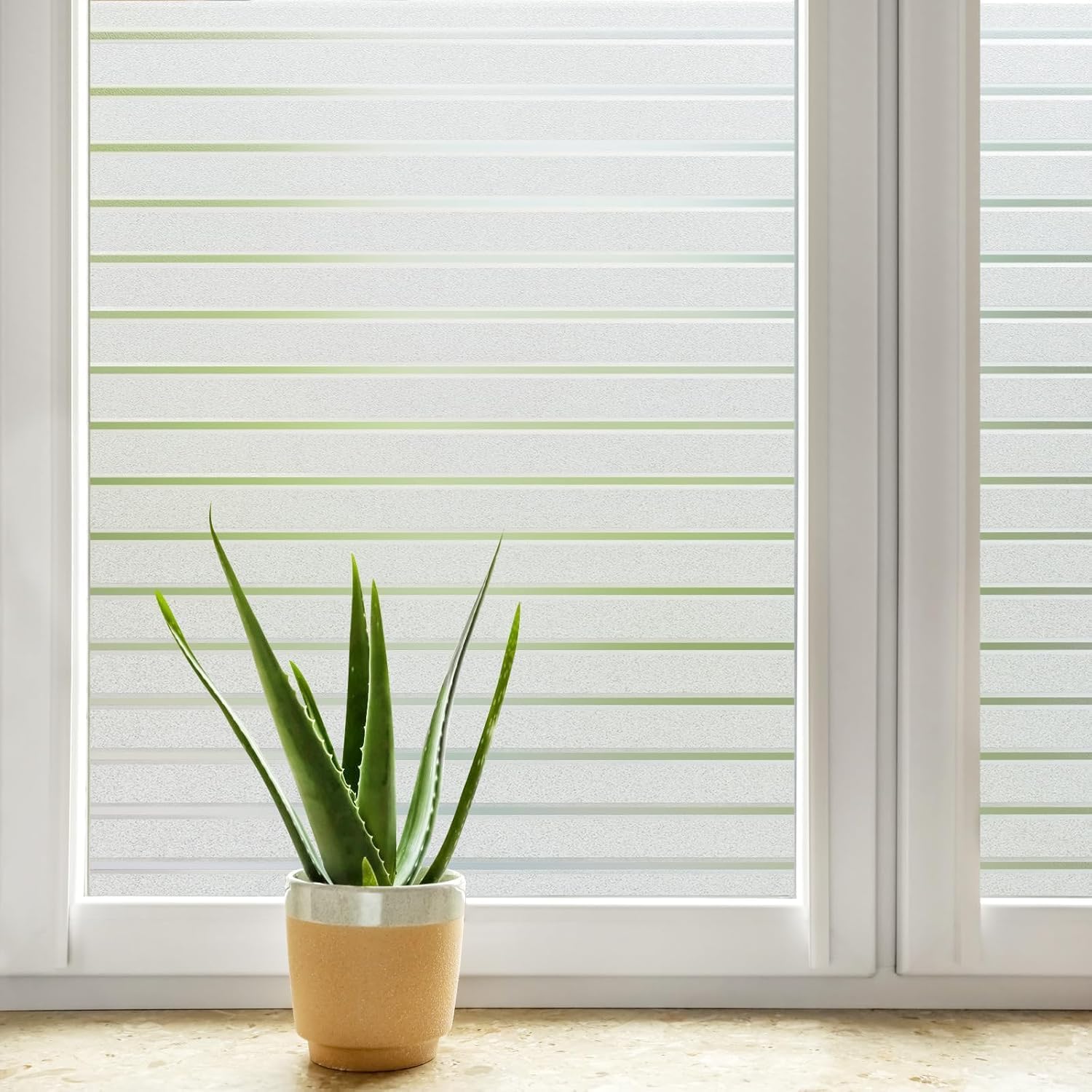 Detalle de DOWELL frosted stripe window privacy film (44.5 x 200cm) – static cling glass vinyl for offices, bathrooms and temporary blinds