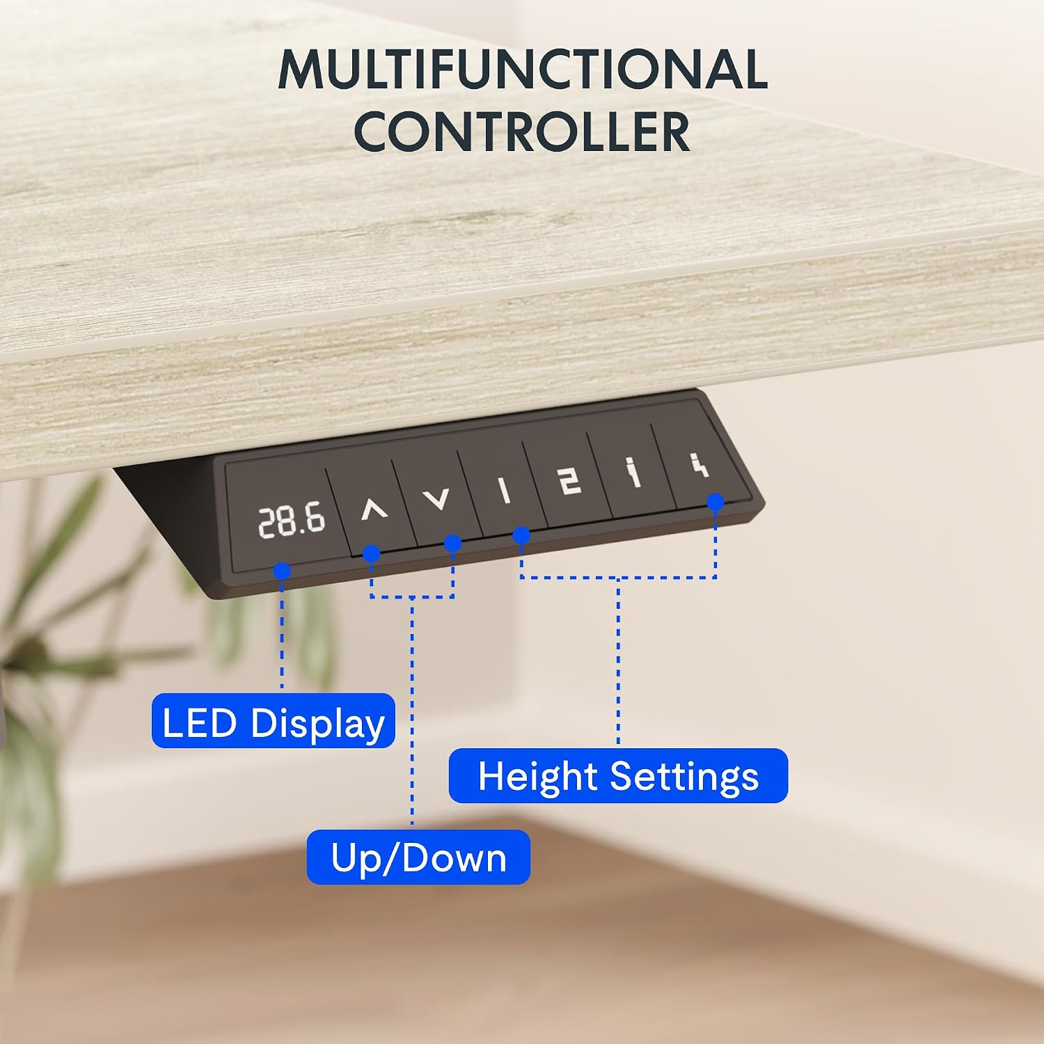 Detalle 1 de FLEXISPOT 60" x 24" Electric Standing Desk, White Wood Grain, One-Piece Top