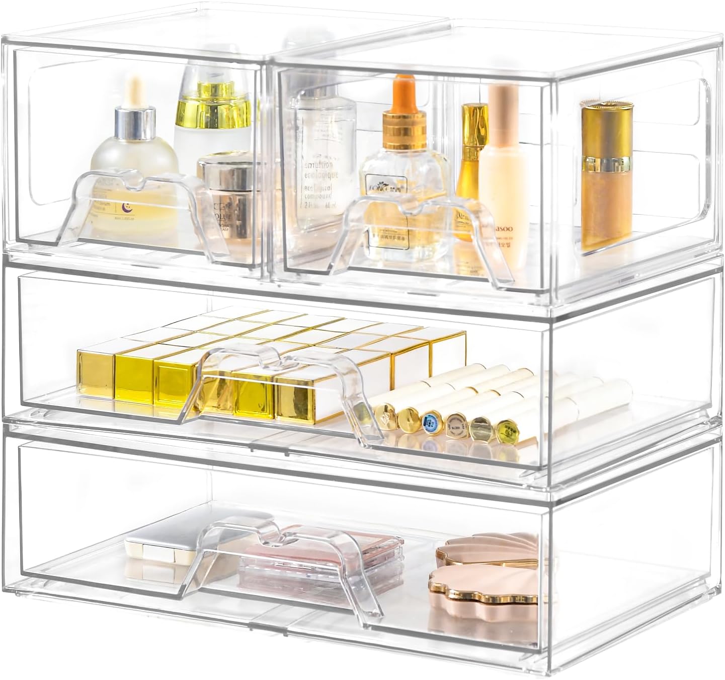 Detalle de Stebopum 4-Pack Stackable Clear Plastic Storage Drawers (Drawer Organiser)