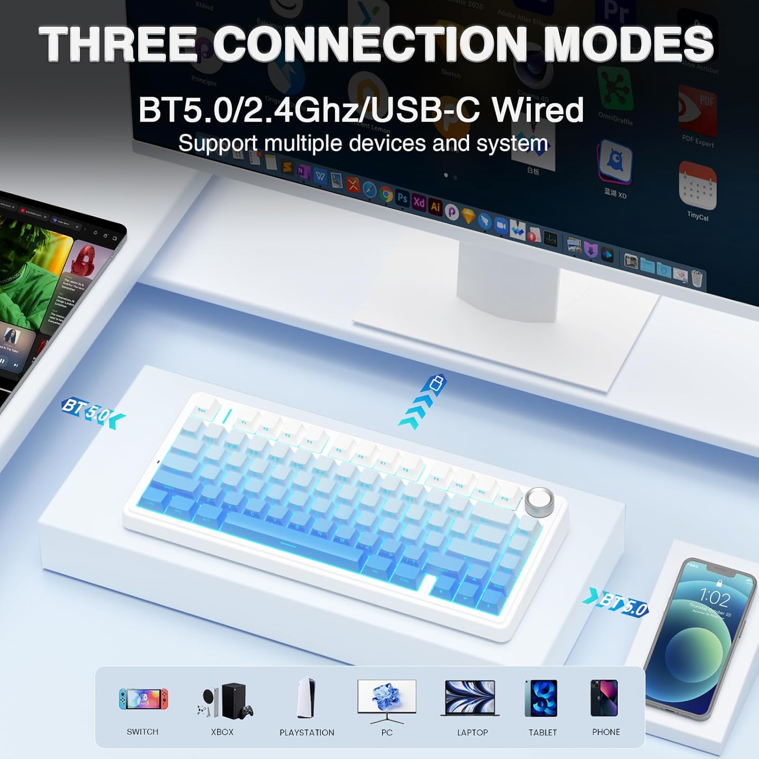 Detalle de AULA F75 Mechanische Tastatur Gaming – 75% Layout, Triple-Mode, Hot-Swap, RGB
