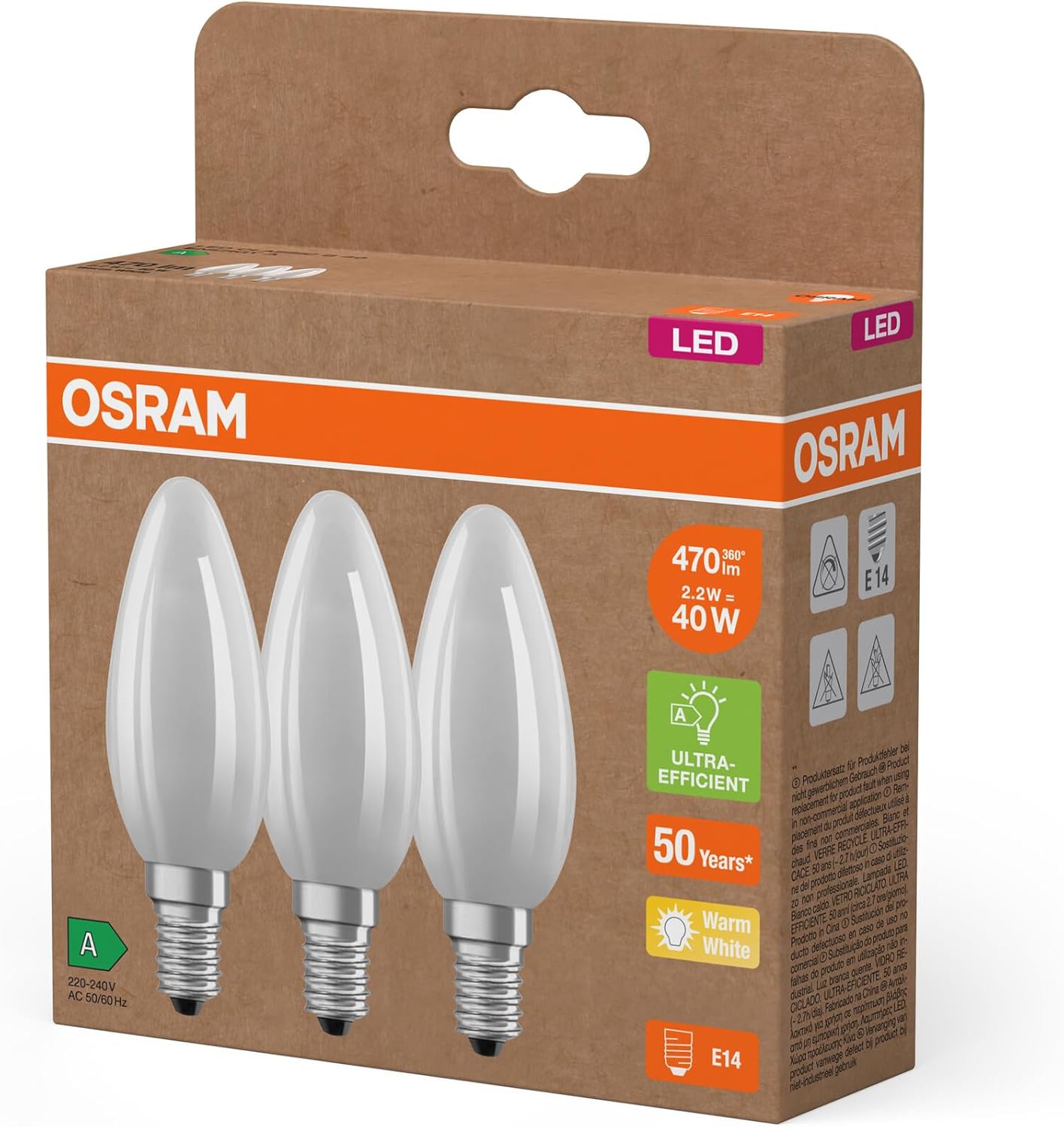Thumbnail 3 de OSRAM Lámparas LED E14 3-pack, 40W, blanco cálido