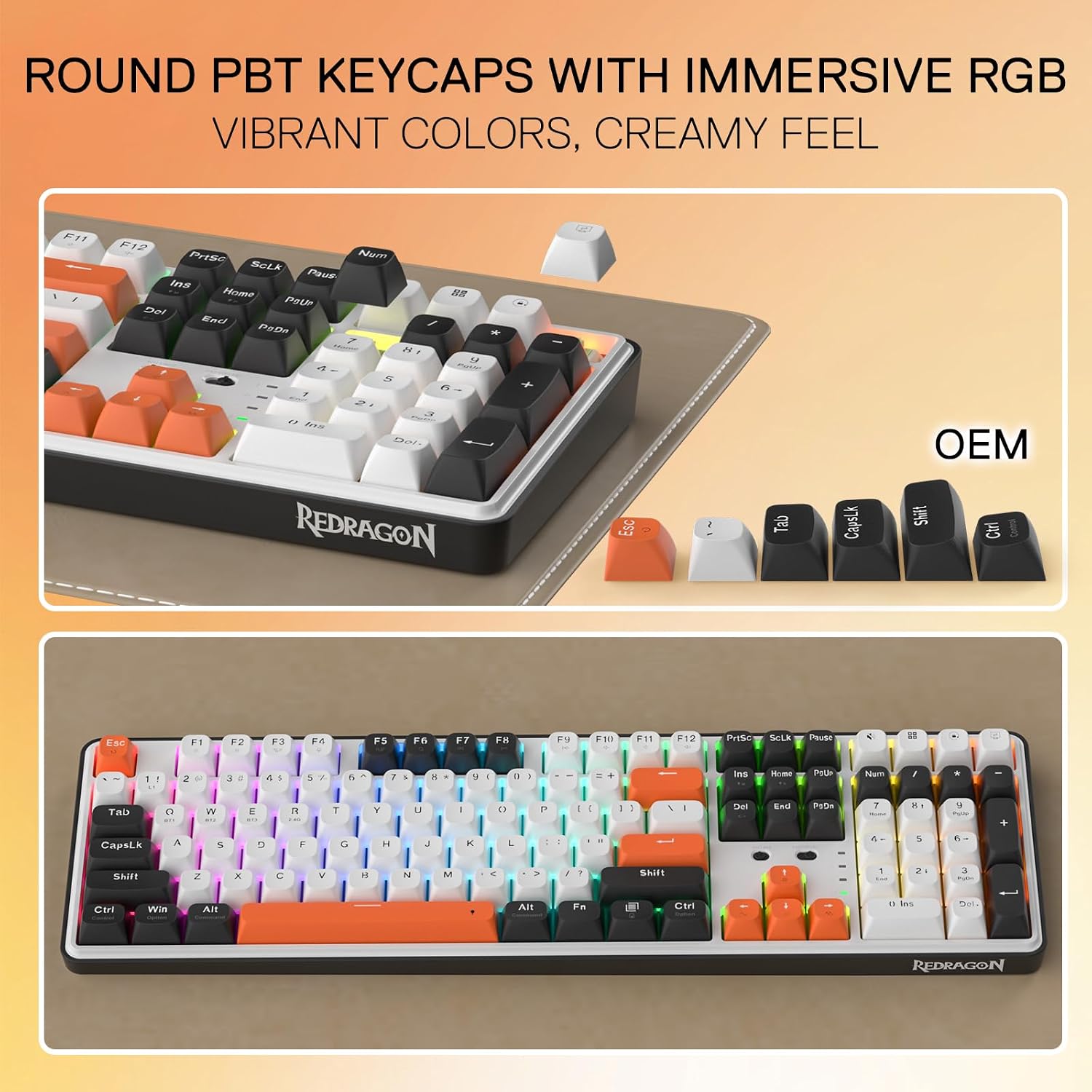 Detalle de Redragon K689 PRO kabellose RGB-Gaming-Tastatur (104 Tasten + 4 Hotkeys) mit Hot-Swap und PBT-Tastenkappen