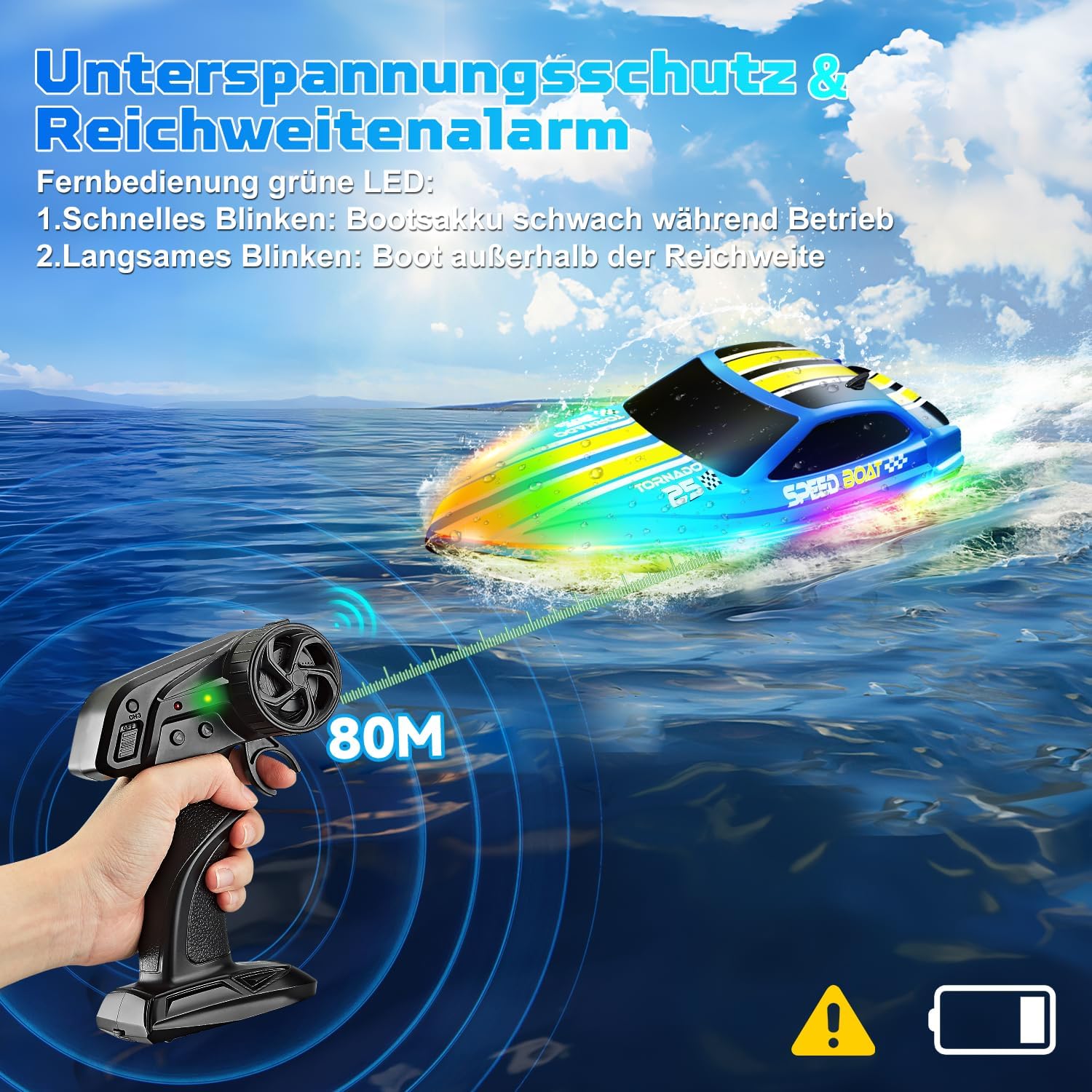 Thumbnail 3 de Ferngesteuertes Boot 2,4 GHz mit 7 LED-Lichtmodi, 15 km/h, 2 Batterien