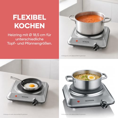 Detalle de SEVERIN Single-Kochplatte – kompakte Edelstahl-Campingkochplatte, 1.500 W