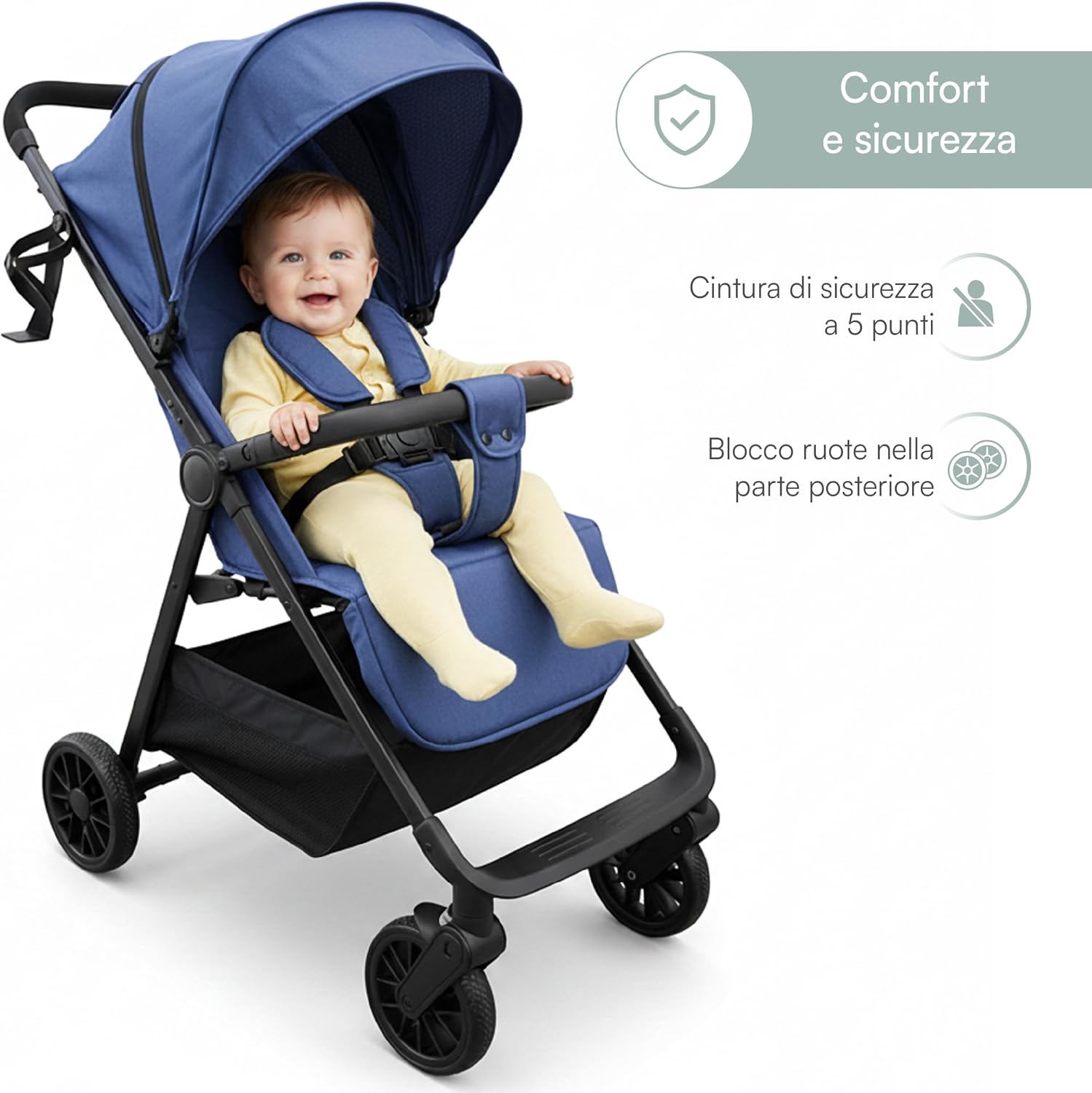 Thumbnail 3 de Baroni Kids Passeggino Leggero Richiudibile up to 22 kg — Compatto, con Schienale Reclinabile e Cappottina Estensibile