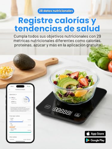Detalle de Báscula digital inteligente de cocina con pantalla LED de izeyu