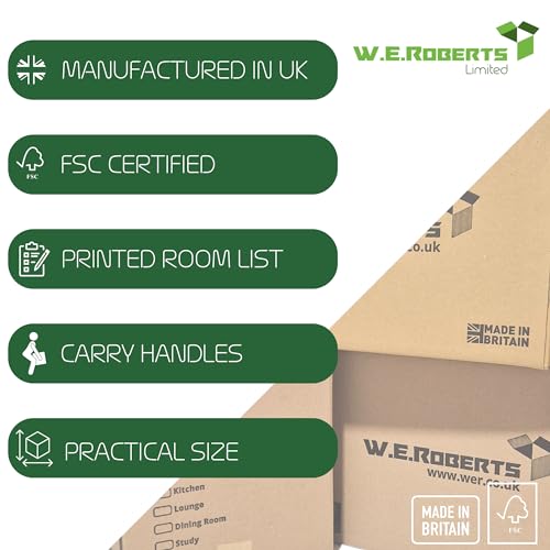 Thumbnail 7 de Moving Boxes x 20 Large Strong Cardboard Boxes by W.E. Roberts – 45.7 x 28.8 x 28.8 cm, with Handles and Room List