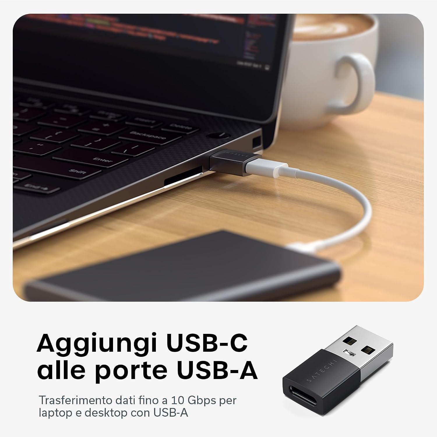 Detalle de Satechi Adattatore USB-A a USB-C (Pack 2): trasferimento ultra-veloce e ricarica compatta per carPlay e PC