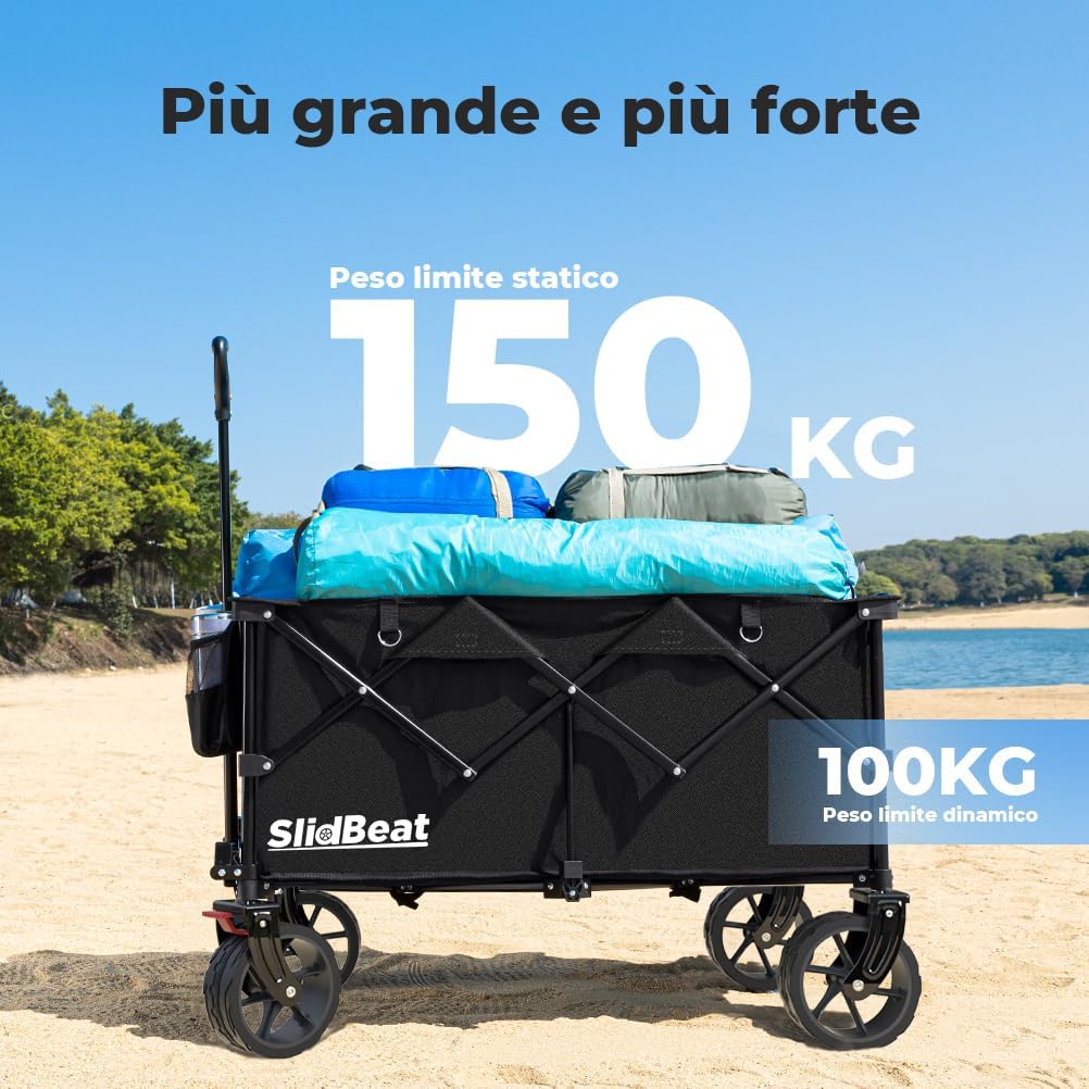 Detalle de SLIDBEAT Carrello da Giardino Pieghevole 220L: versatilità all’aperto per ogni terreno