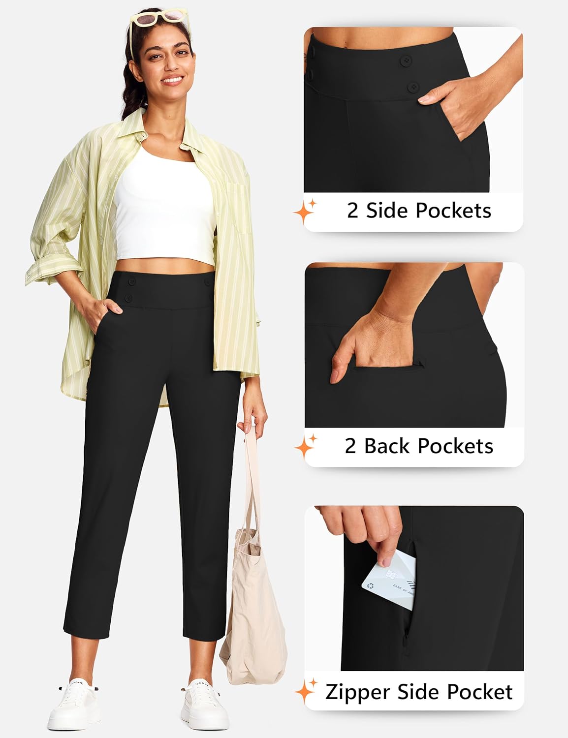 Detalle de ISEEGZ Capri Pants for Women – High-Waist Stretch Capris with Pockets (15"/18"/21"/27") for Golf, Work, and Casual Summer