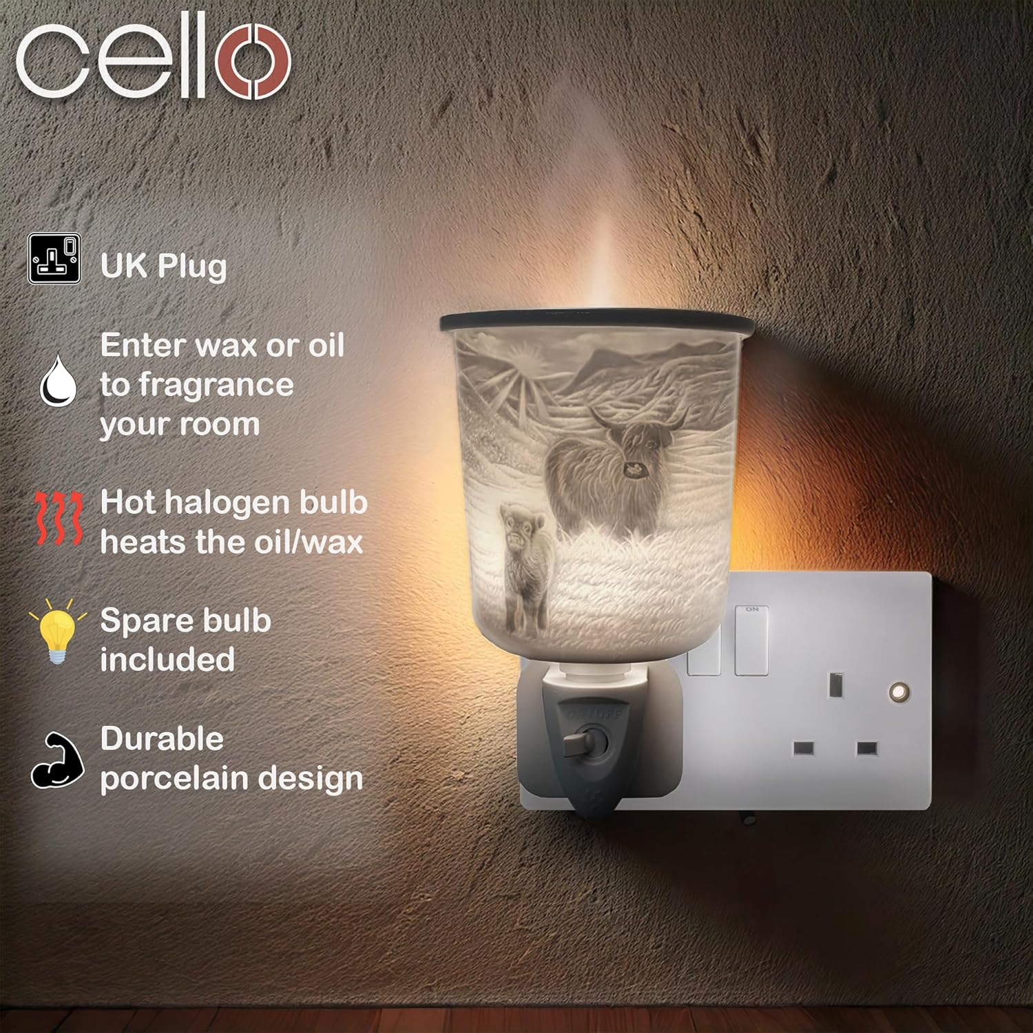 Thumbnail 1 de Cello Plug-In Wax Melt Burner (Highland Cow design) – electric oil & wax burner