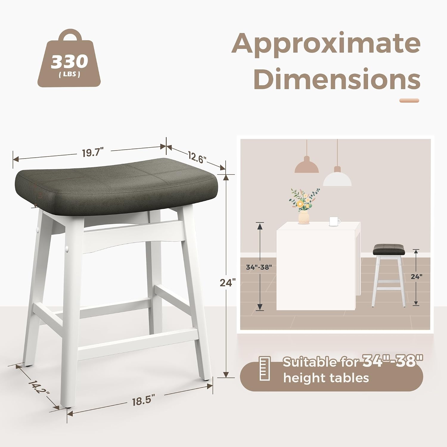 Detalle 2 de MAISON ARTS Counter Height Bar Stools, 24-Inch Seat