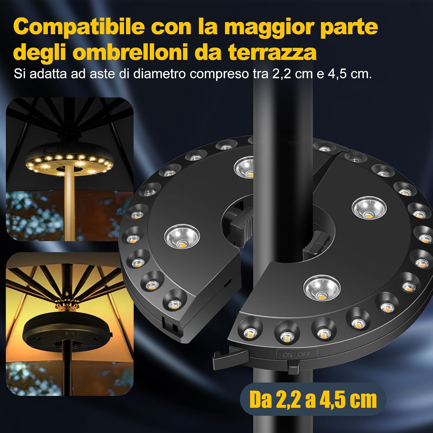 Detalle de Luce per Ombrellone HELESIN: 28 LED, 200 Lumen, 3 modalità, wireless, 4 AA